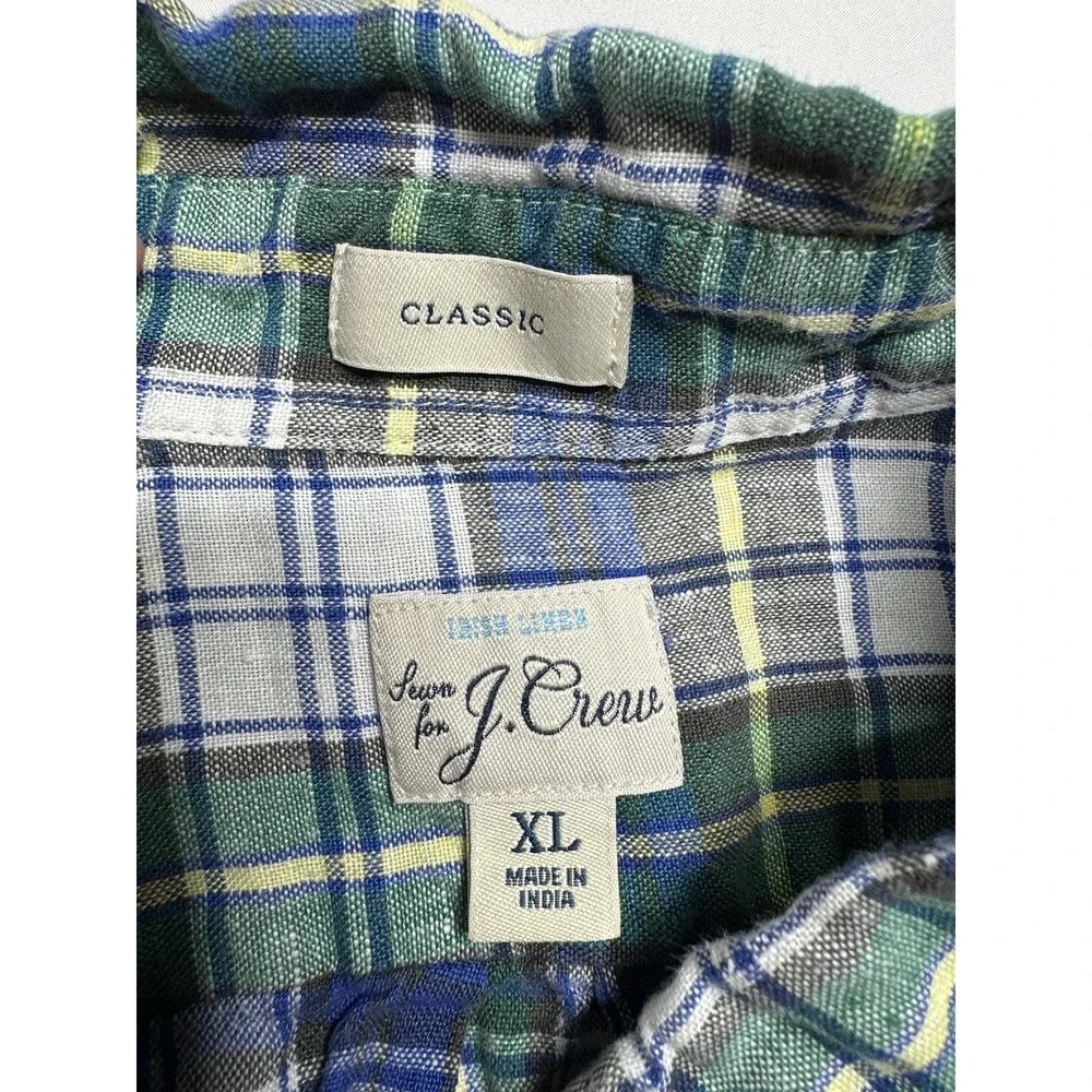 J Crew Shirt XL Baird McNutt 100%‎ Irish Linen Blue Plaid Classic Fit Size XL